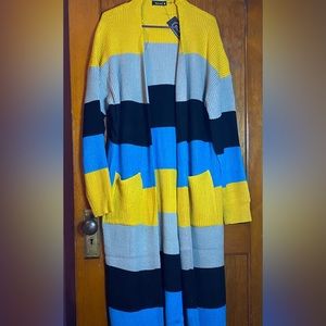 NWT PLUS SIZE long sweater color block cardigan